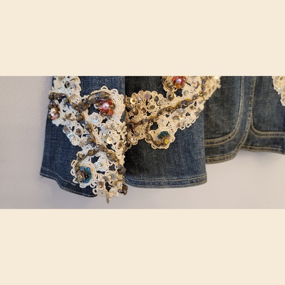 Vintage boho  denim embroidered denim jacket from Florence Italy size L - Picture 4 of 5